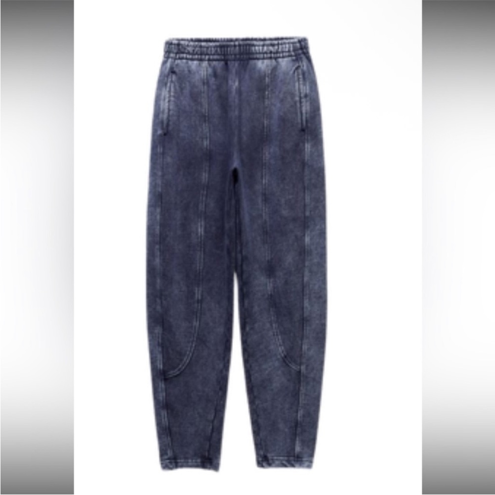 Zara Washed Blue Barrel Leg Joggers Size Small